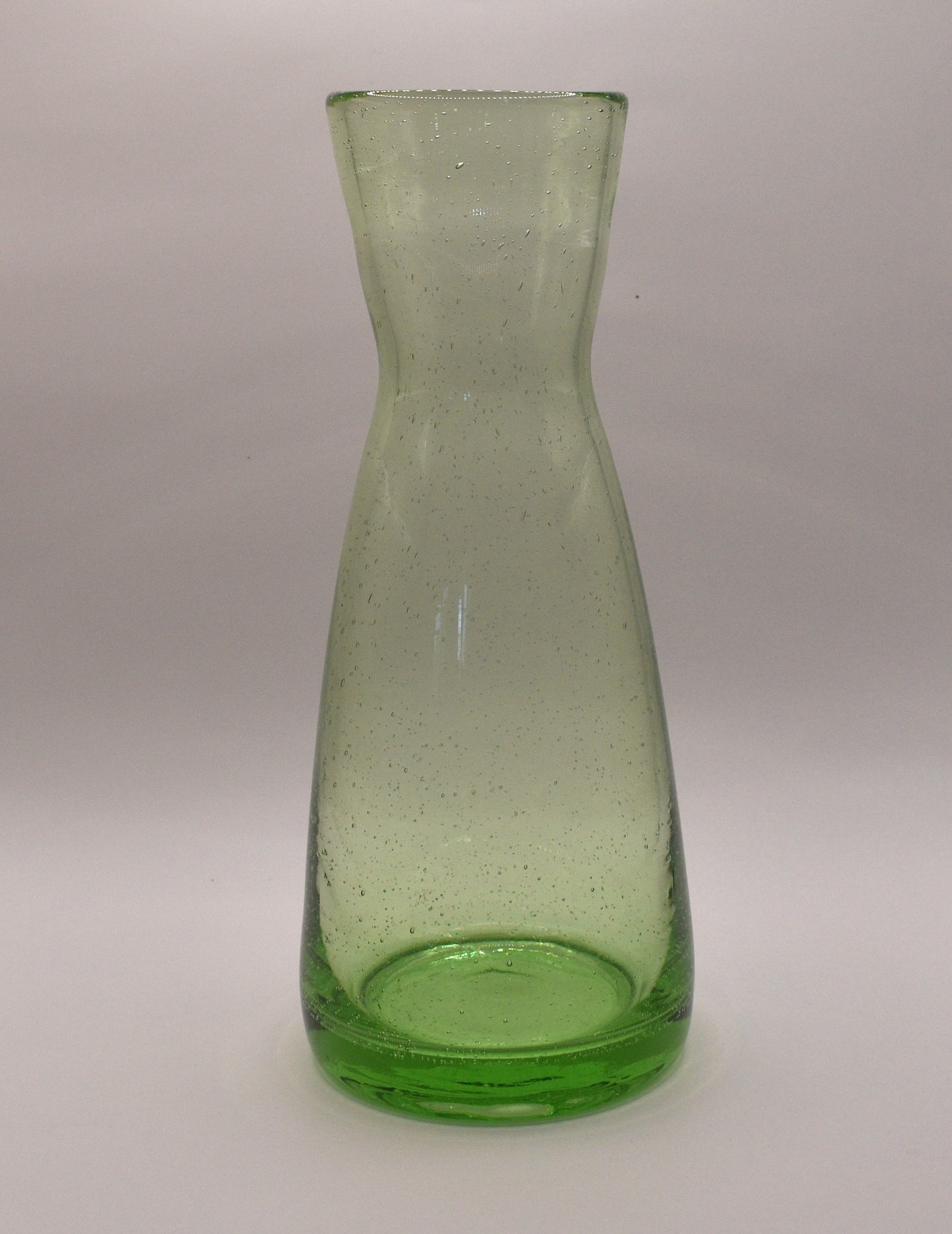 Green Hand blown bubble glass carafe. Green Vase.