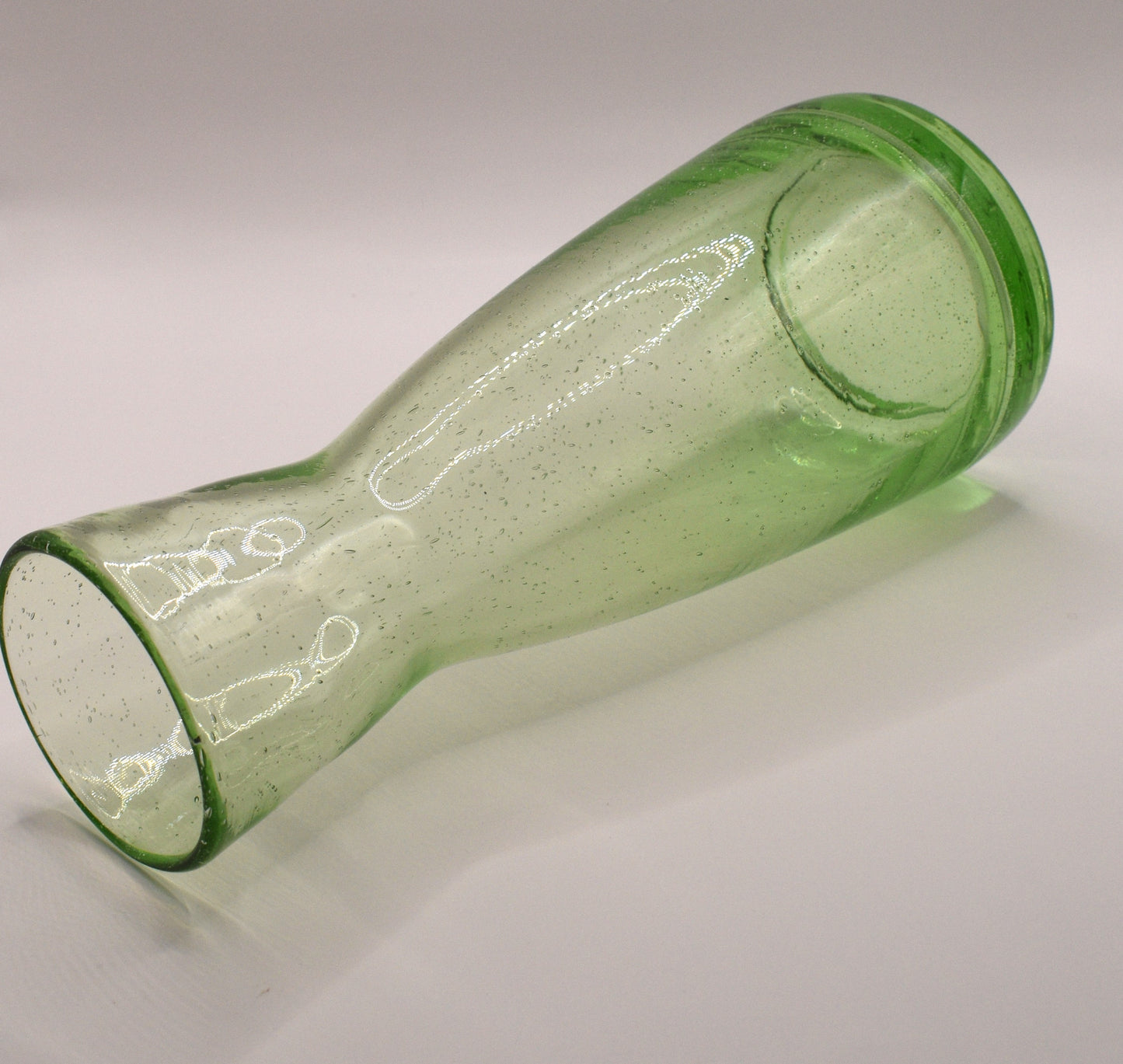 Green Hand blown bubble glass carafe. Green Vase.