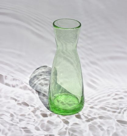 Green Hand blown bubble glass carafe. Green Vase.