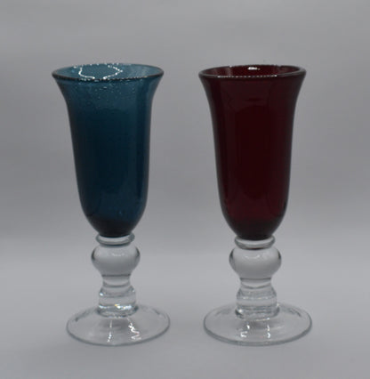 Mexican Style hand blown Champagne Flutes. Water Goblets. Cocktail Glasses, Set of 2