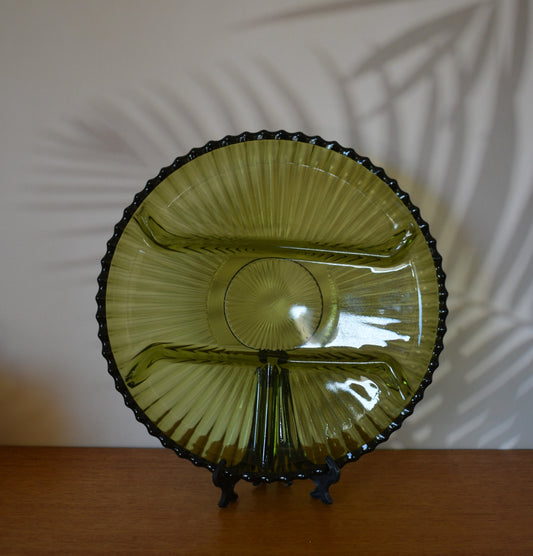 Olive Green Glass Divided Serving Platter