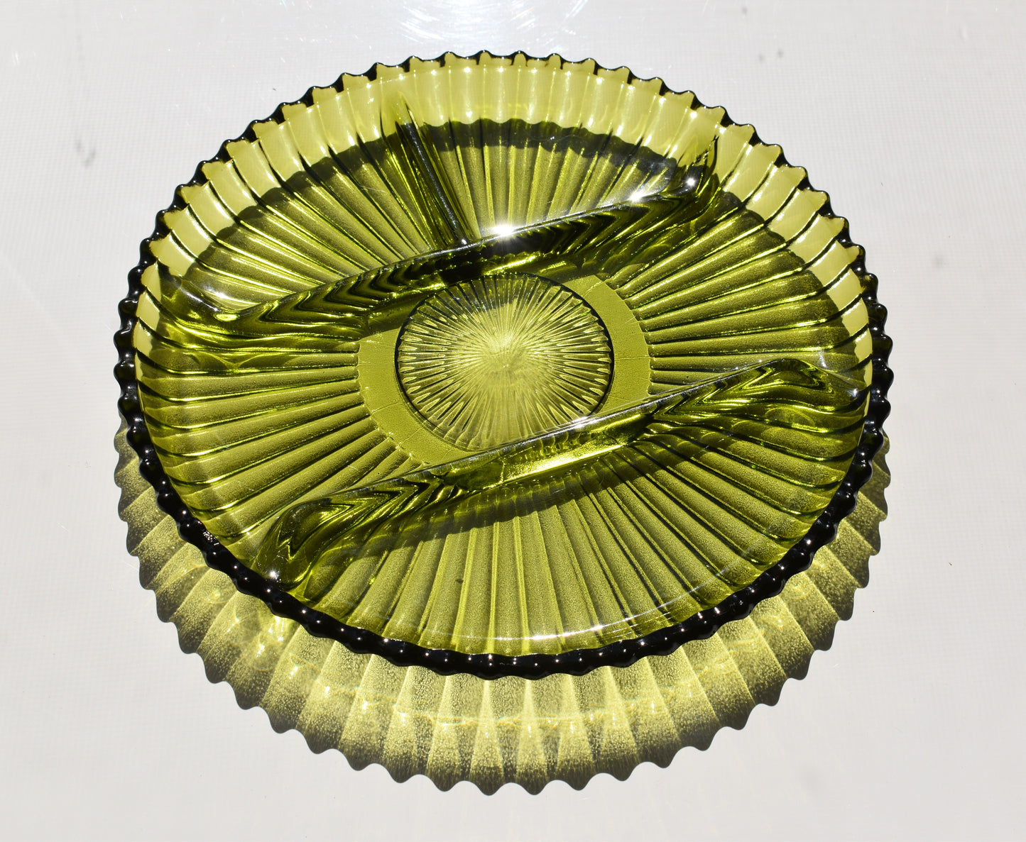 Olive Green Glass Divided Serving Platter