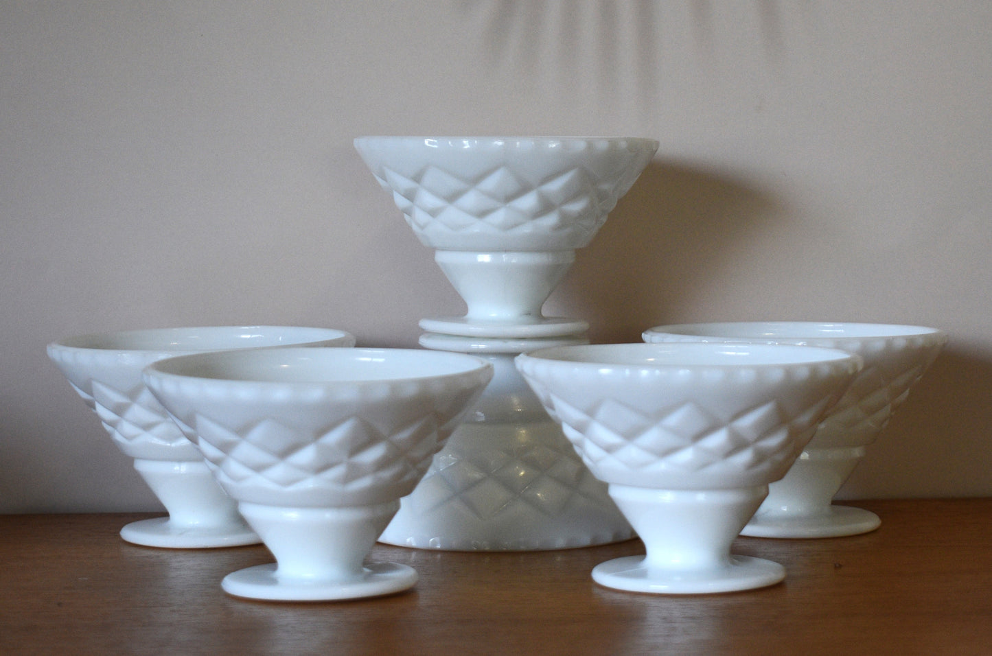 Classic Vintage Crown Crystal - Milk Glass Dessert Coupes. Set of 6