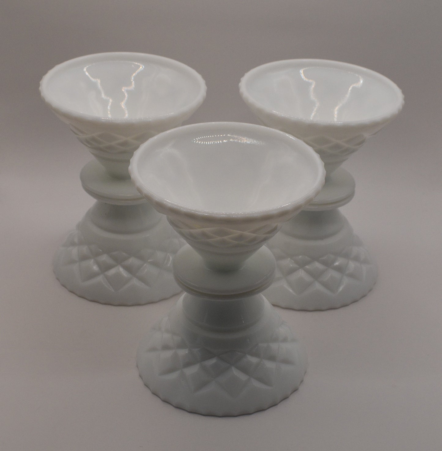 Classic Vintage Crown Crystal - Milk Glass Dessert Coupes. Set of 6