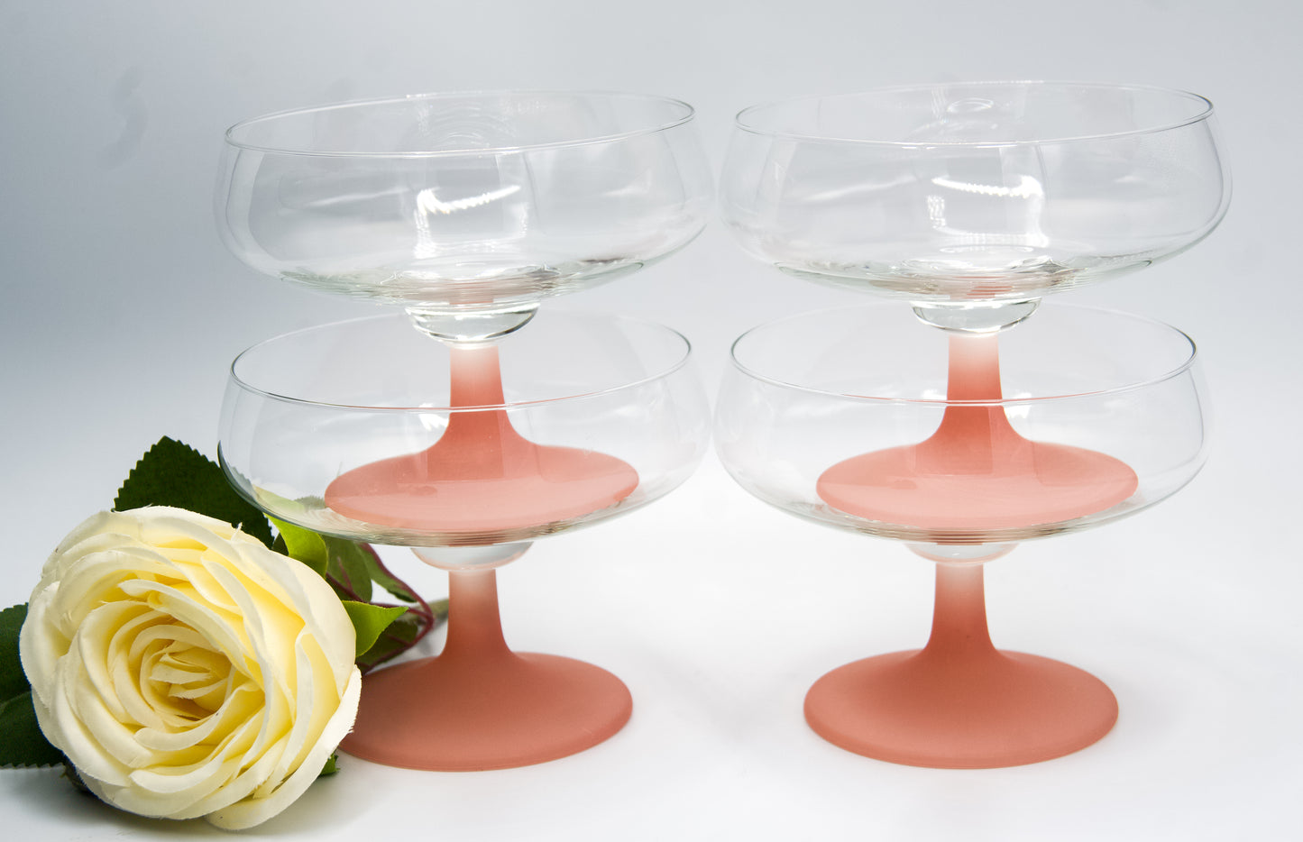 Vintage Froshed Pink Stemmed Champagne Coupes/Cocktail Glasses/Sweets Bowl