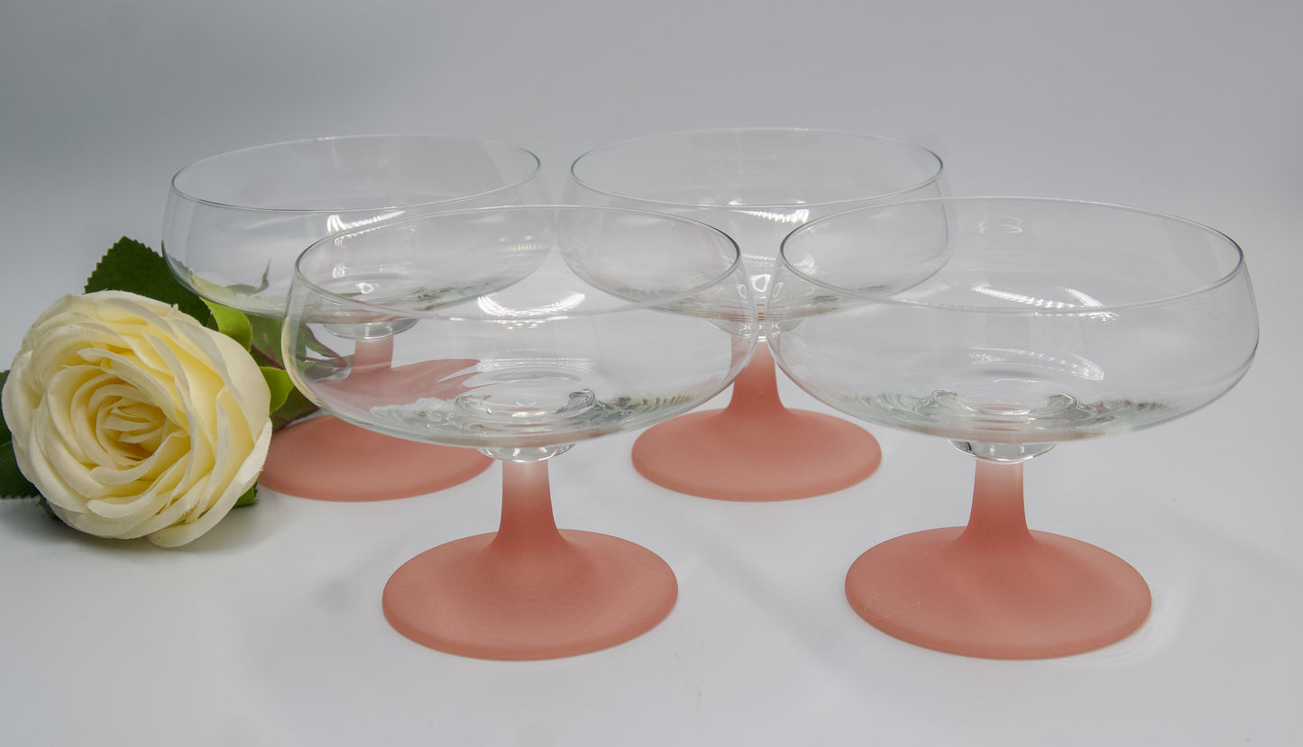 Vintage Froshed Pink Stemmed Champagne Coupes/Cocktail Glasses/Sweets Bowl