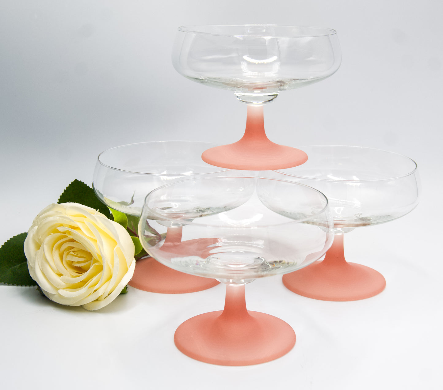 Vintage Froshed Pink Stemmed Champagne Coupes/Cocktail Glasses/Sweets Bowl