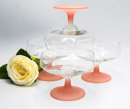 Vintage Froshed Pink Stemmed Champagne Coupes/Cocktail Glasses/Sweets Bowl