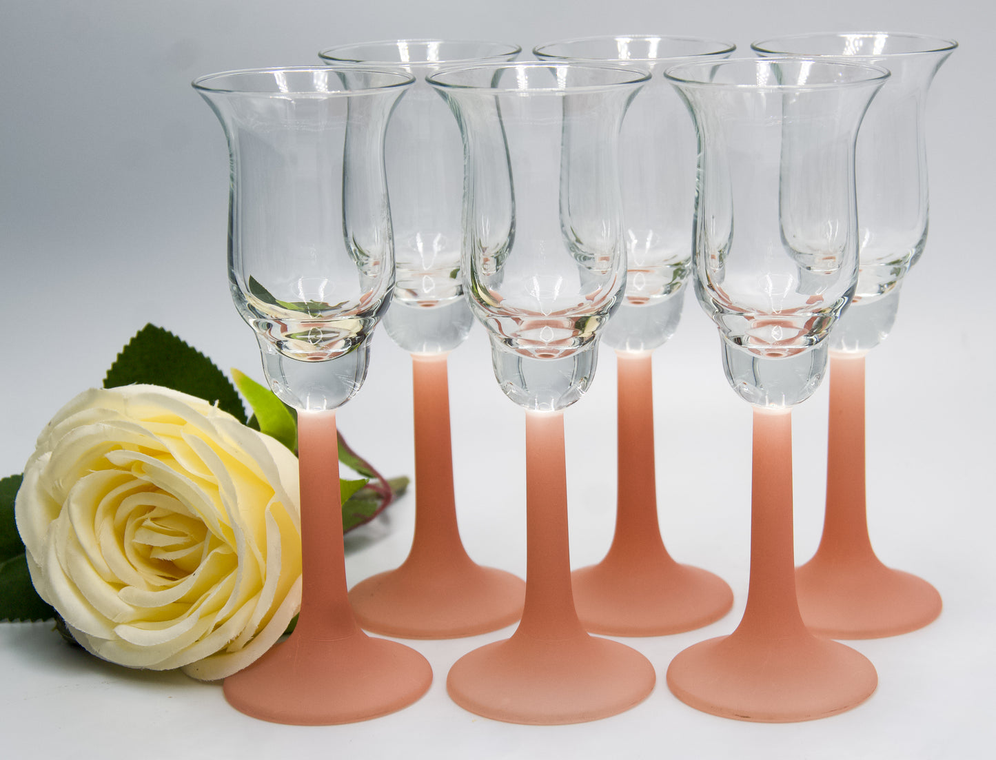 Vintage Frosted Pink StemmedTulip Shaped Liqueur Glasses