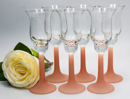 Vintage Frosted Pink StemmedTulip Shaped Liqueur Glasses