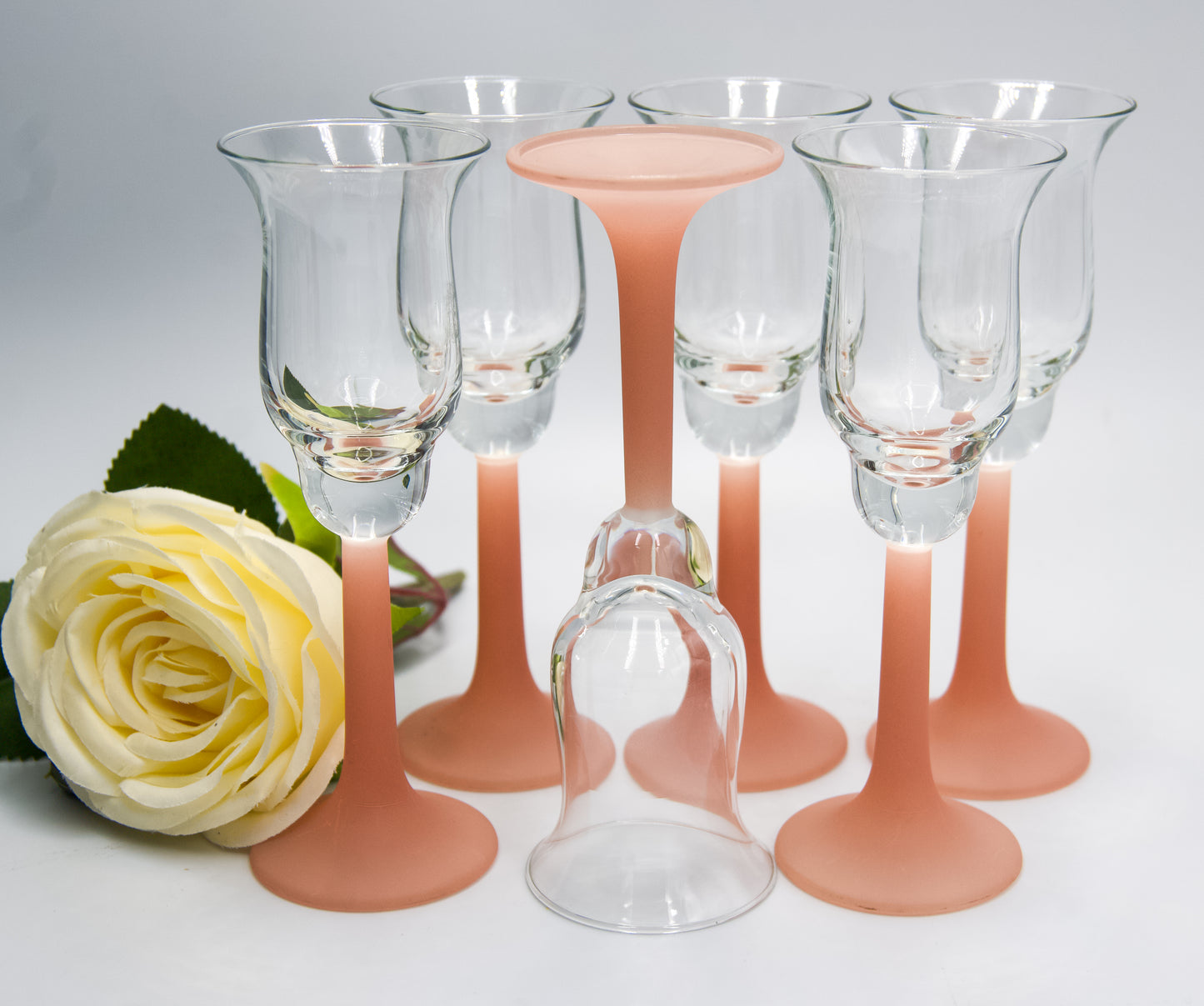 Vintage Frosted Pink StemmedTulip Shaped Liqueur Glasses