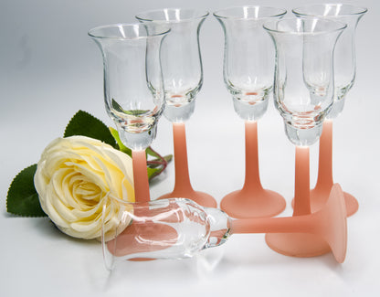 Vintage Frosted Pink StemmedTulip Shaped Liqueur Glasses