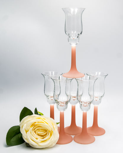 Vintage Frosted Pink StemmedTulip Shaped Liqueur Glasses