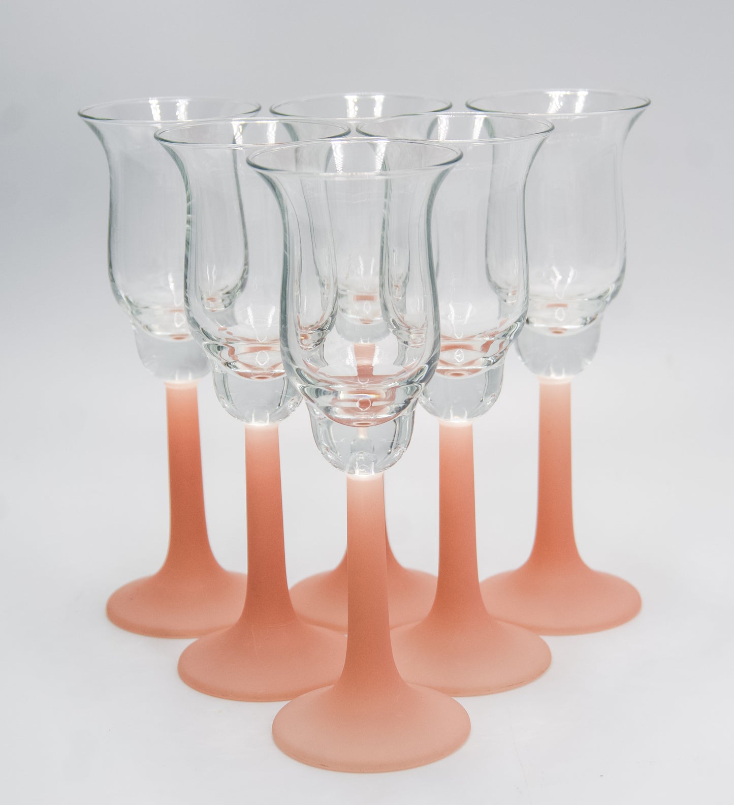 Vintage Frosted Pink StemmedTulip Shaped Liqueur Glasses