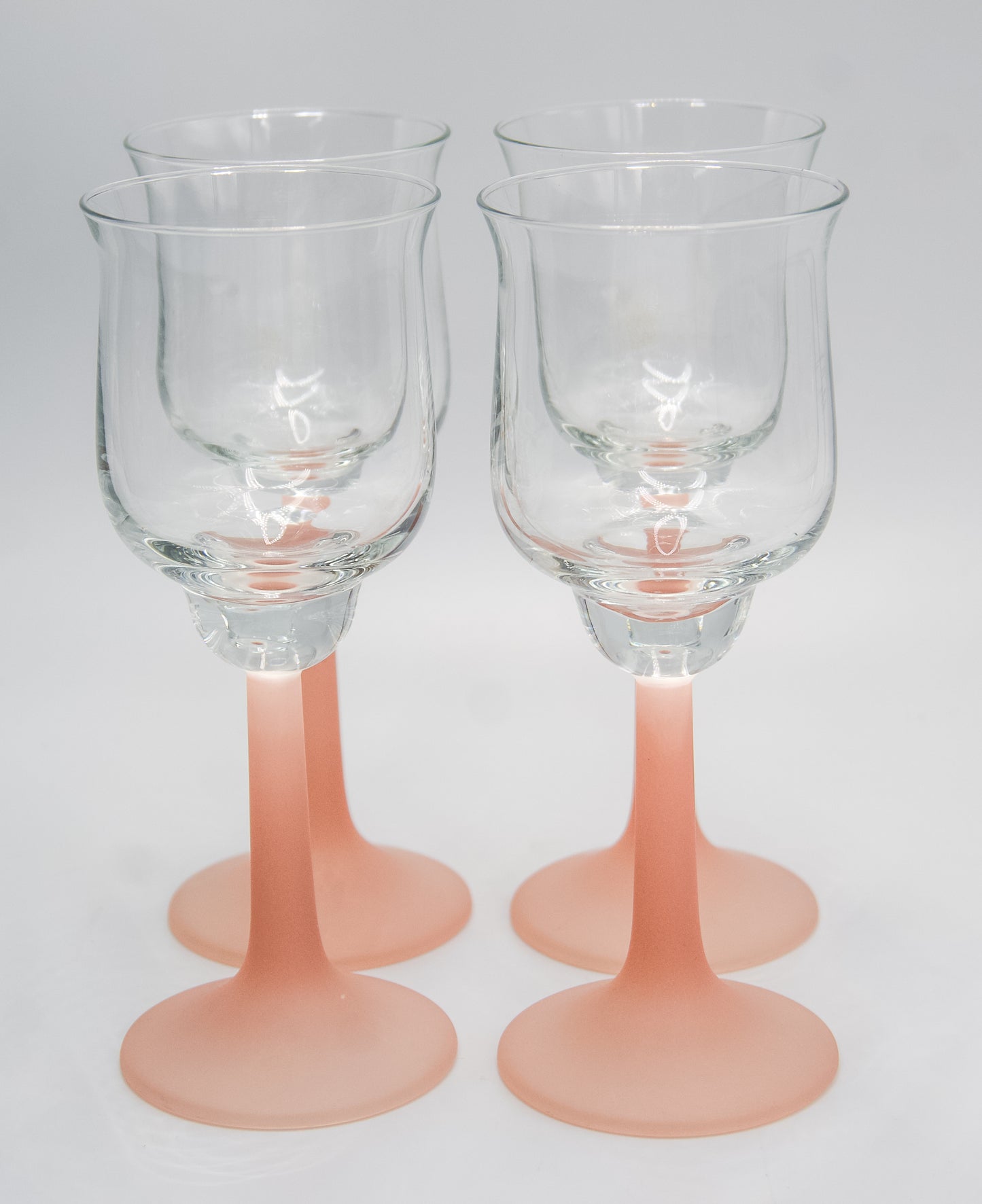 Vintage Frosted Pink Stemmed Tulip Shaped Port Glasses