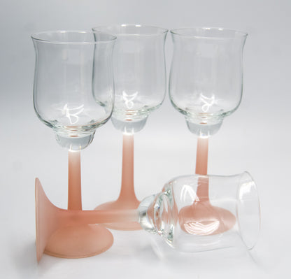 Vintage Frosted Pink Stemmed Tulip Shaped Port Glasses