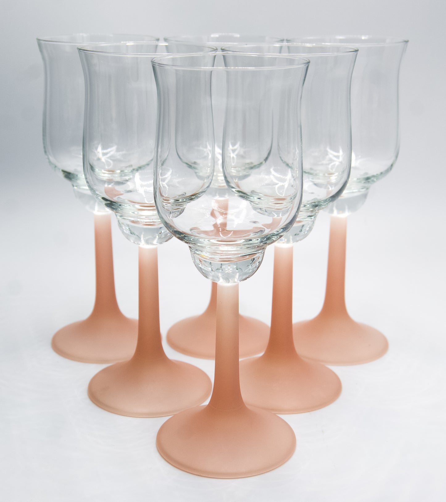 Vintage Frosted Pink Stemmed Tulip Shaped Wine Large Glasses