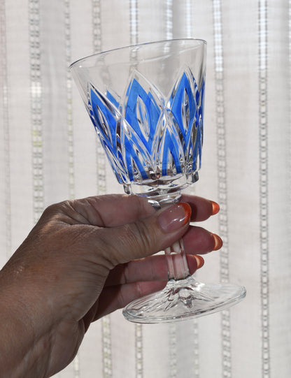 VMC Reims France blue diamond cut water goblets/glasses. Set of 6