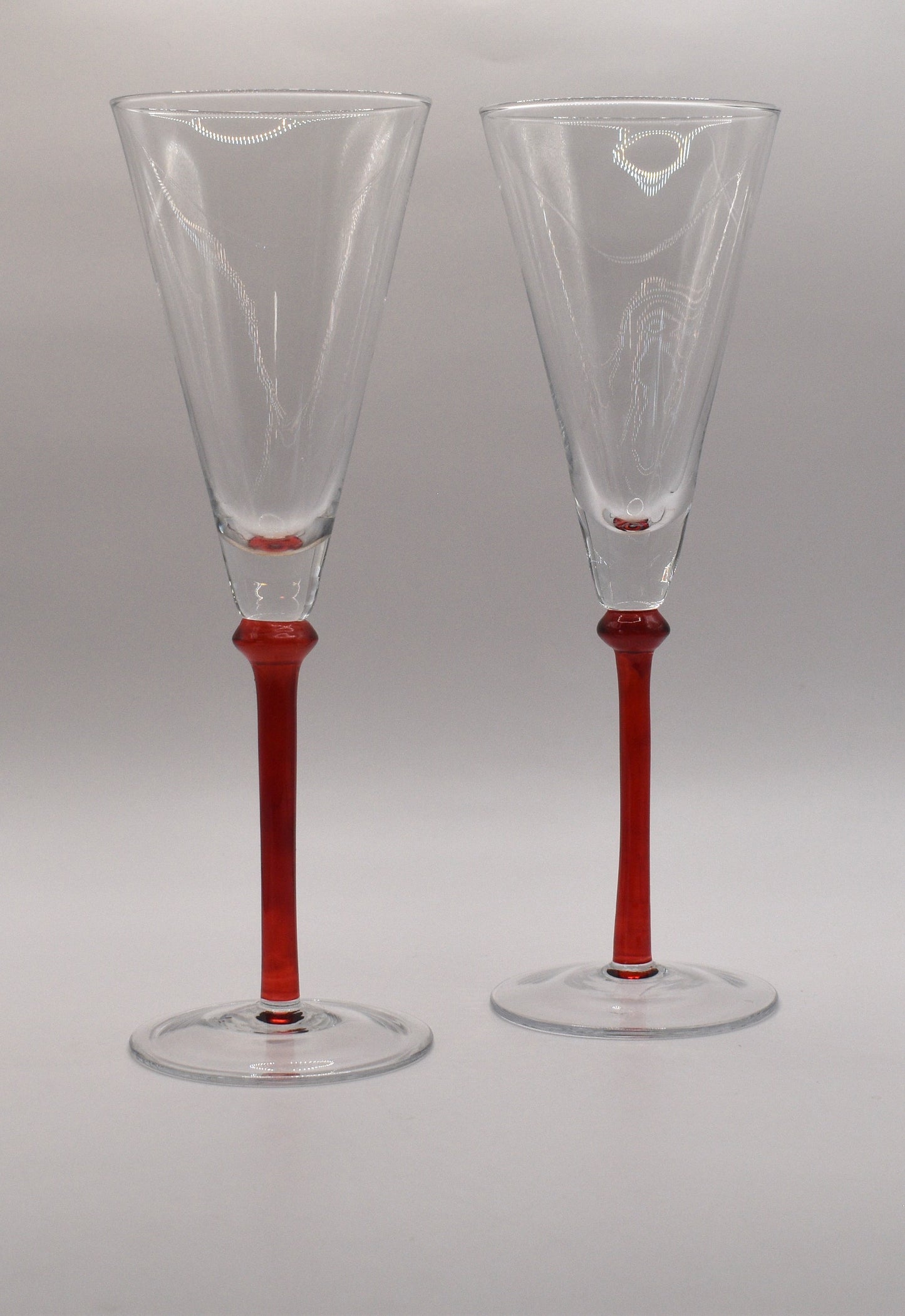 Red Stemmed Trumpet Champagne Flutes. Set of 2