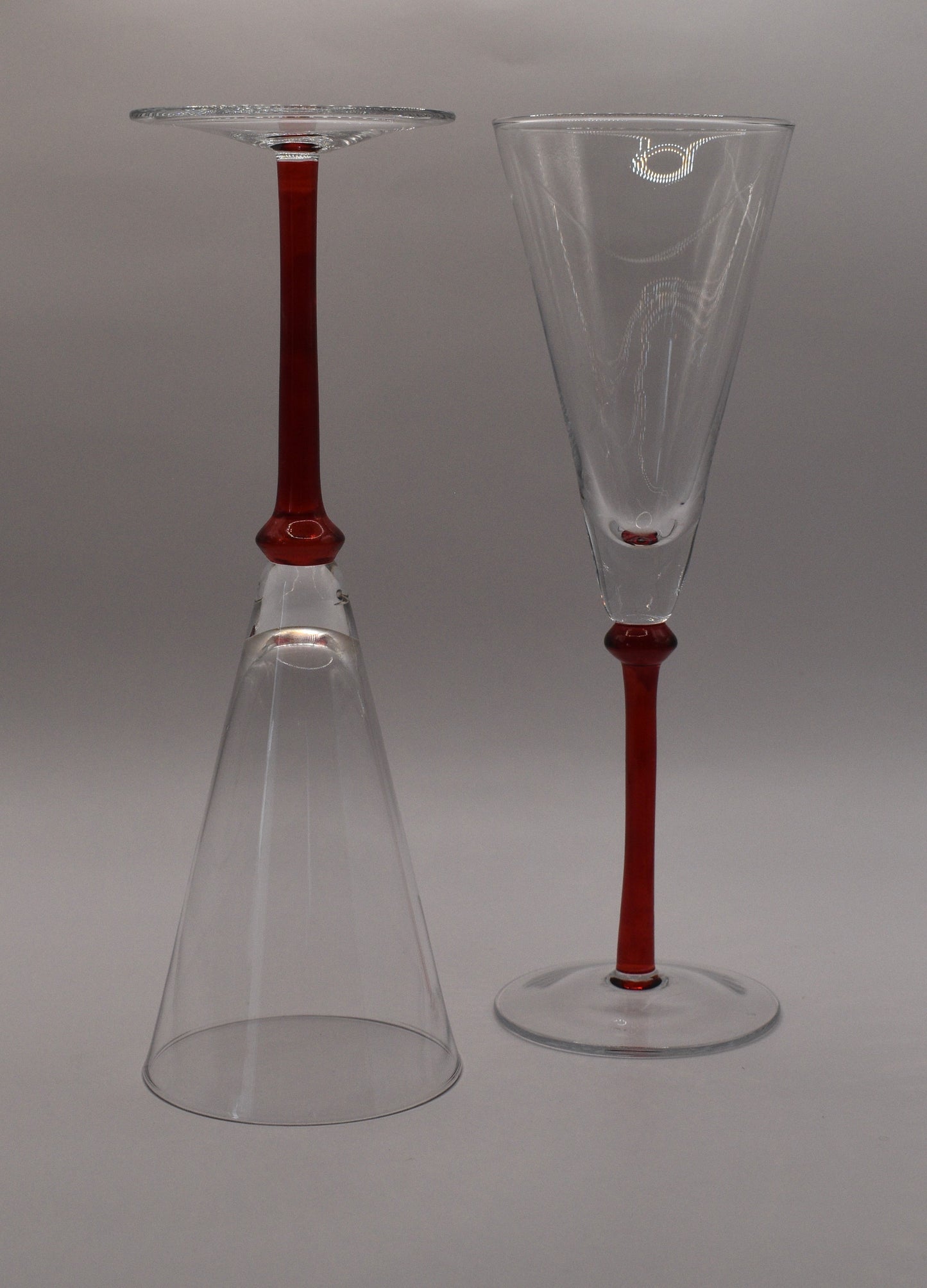 Red Stemmed Trumpet Champagne Flutes. Set of 2