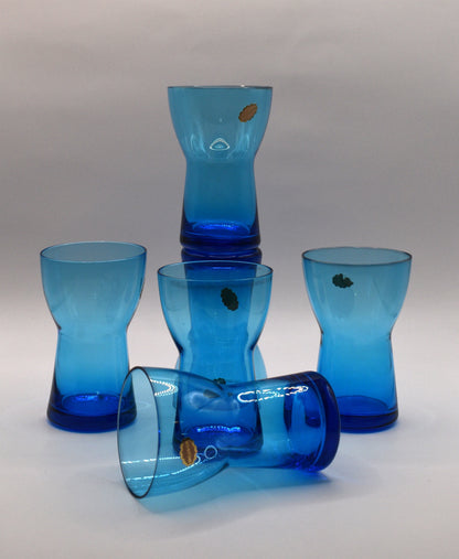 Cocktail Set. Blue Glass Cocktail Pitcher and Glass set. 7 piece set.