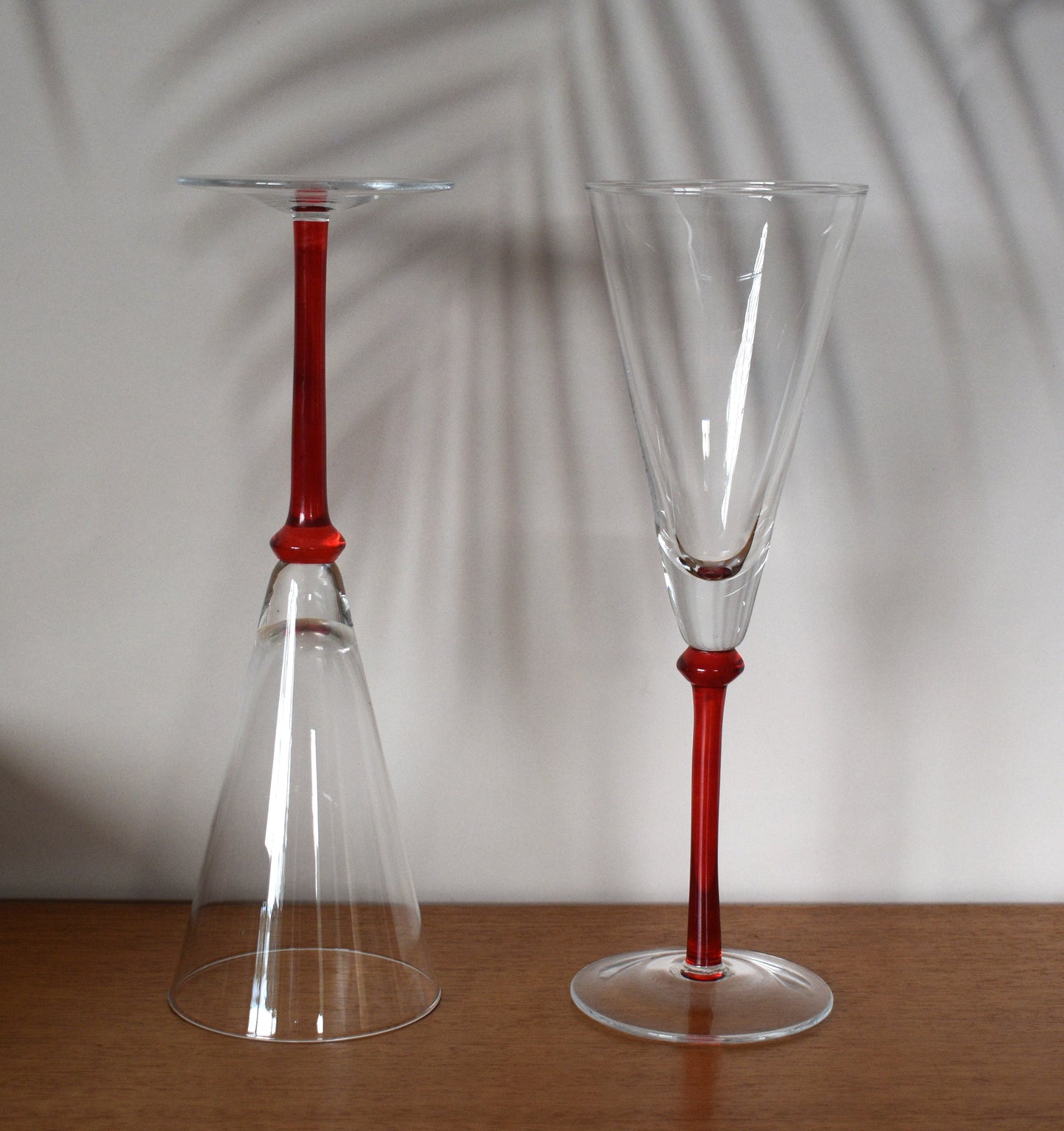 Red Stemmed Trumpet Champagne Flutes. Set of 2