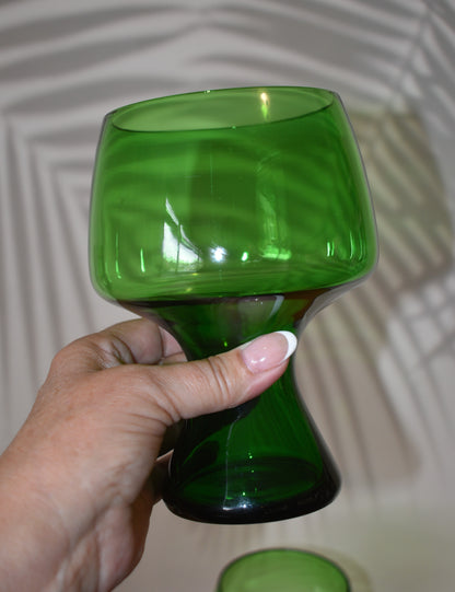 Green Glass goblets. Beer Stein. Cocktail glass. Emerald green glass Vase. ONE ONLY