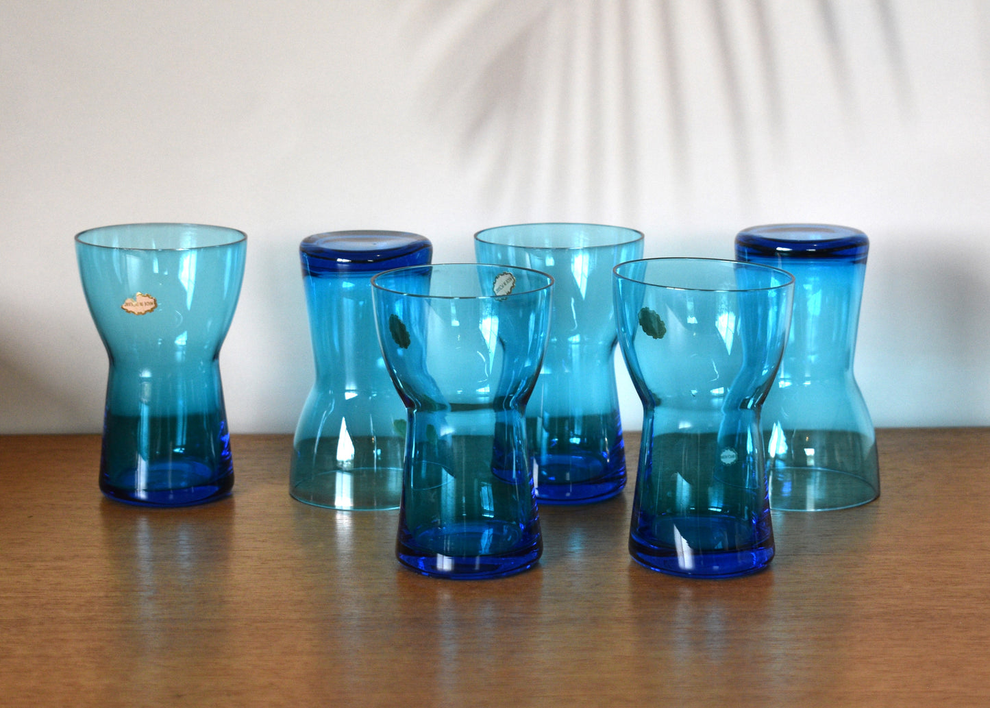 Cocktail Set. Blue Glass Cocktail Pitcher and Glass set. 7 piece set.