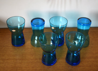 Cocktail Set. Blue Glass Cocktail Pitcher and Glass set. 7 piece set.