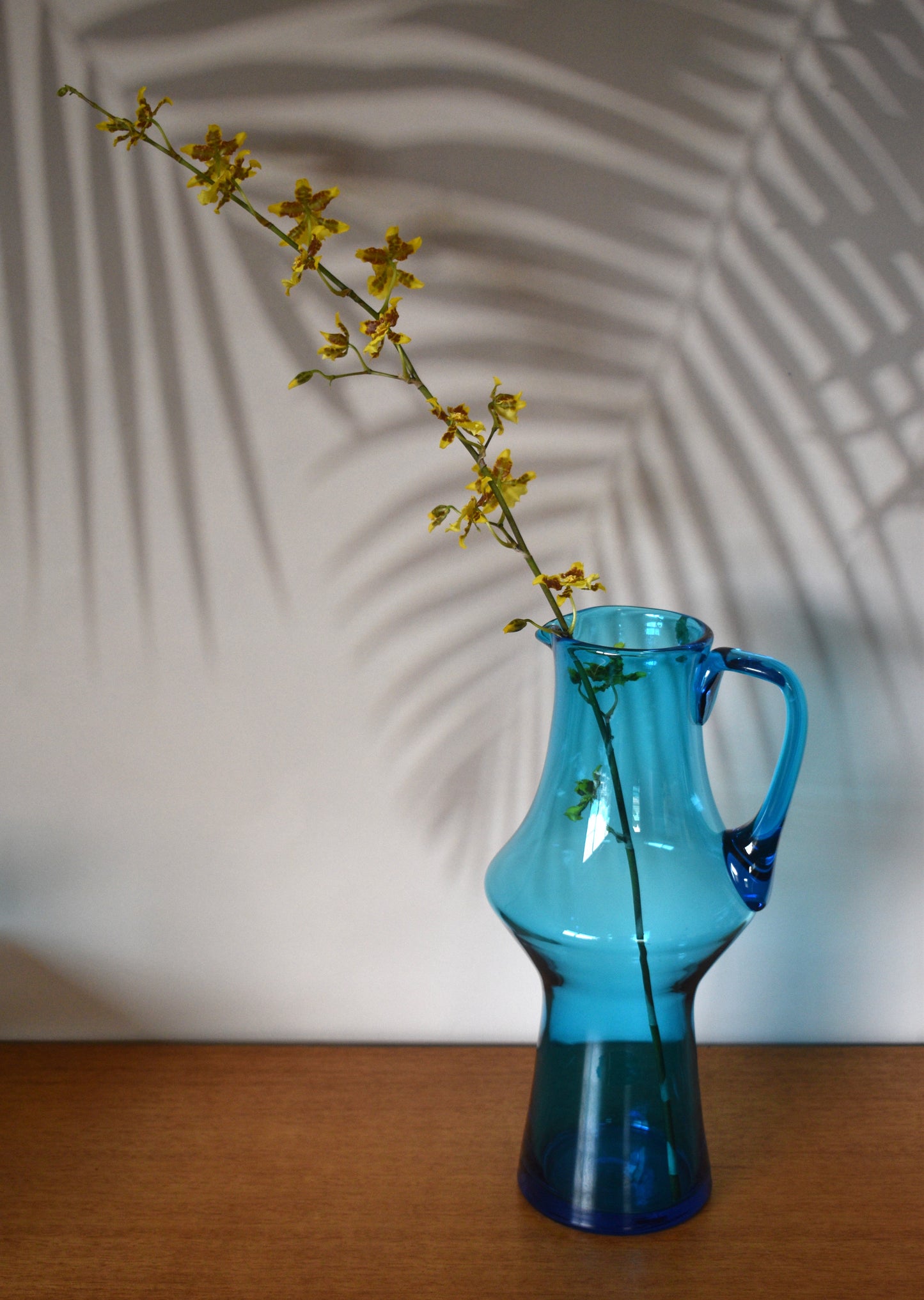 Cocktail Set. Blue Glass Cocktail Pitcher and Glass set. 7 piece set.