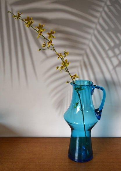 Cocktail Set. Blue Glass Cocktail Pitcher and Glass set. 7 piece set.