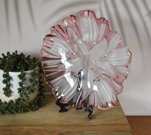 Vintage Walther Glass Frosted Pink Tulip Plate by Mikasa.