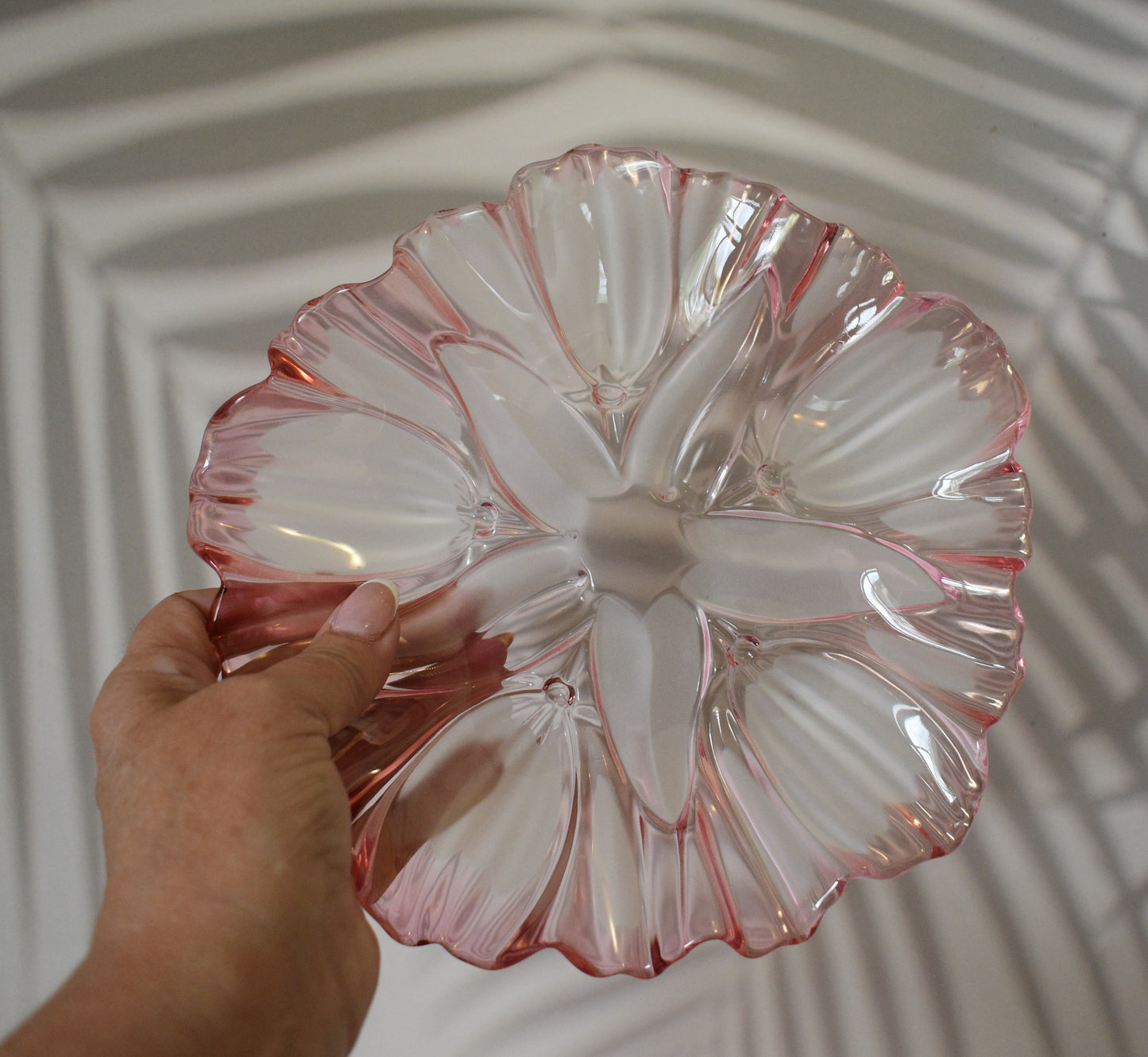 Vintage Walther Glass Frosted Pink Tulip Plate by Mikasa.