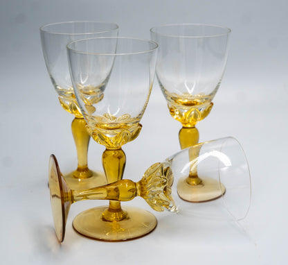 Vintage  Crystal Amber Stemmed Sherry/Liqueur Glasses