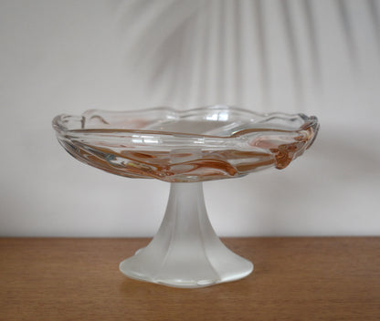 Vintage Frosted Footed Cake Stand/Serving Platter. Calla Lilly and leaf design