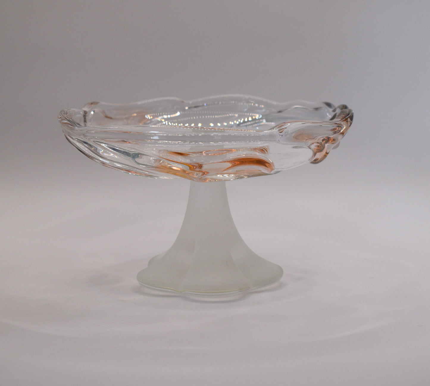 Vintage Frosted Footed Cake Stand/Serving Platter. Calla Lilly and leaf design