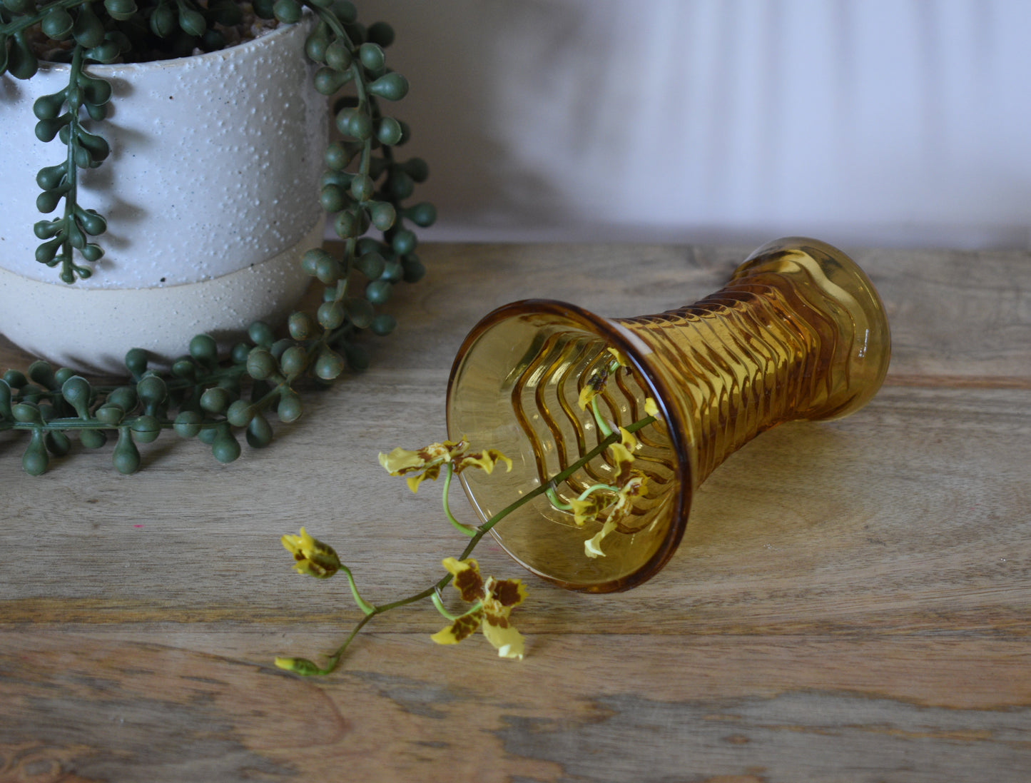 Vintage Amber Glass Vase. Crown Crystal Glass "Waverley" Design. Bud Vase.