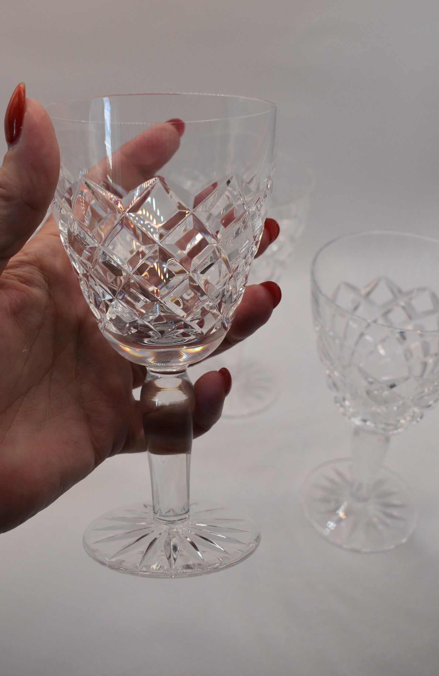 Vintage Criss cross cut crystal Wine glasses. Set of 4