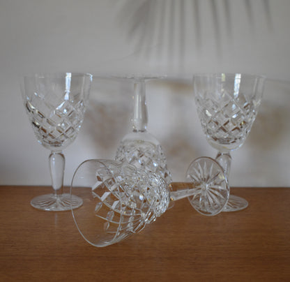 Vintage Criss cross cut crystal Wine glasses. Set of 4