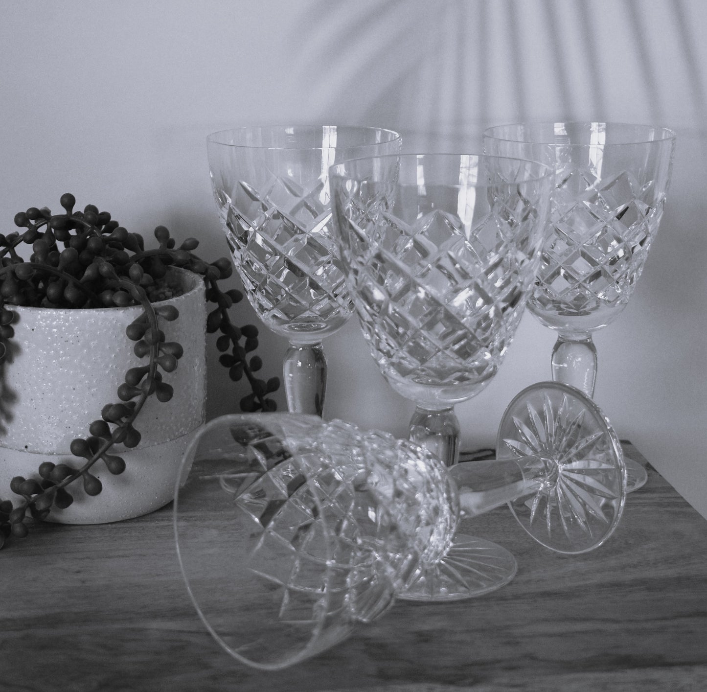 Vintage Criss cross cut crystal Wine glasses. Set of 4