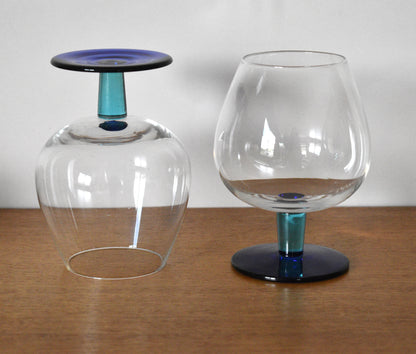 Fabulous set of 2 light blue stem with dark blue footed Brandy/Cocktail Glasses. Set of 2