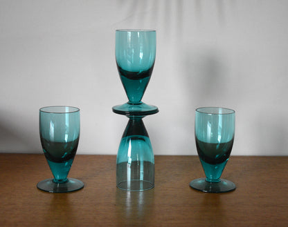 Teal coloured Liqueur/Shot glasses. Set of 4