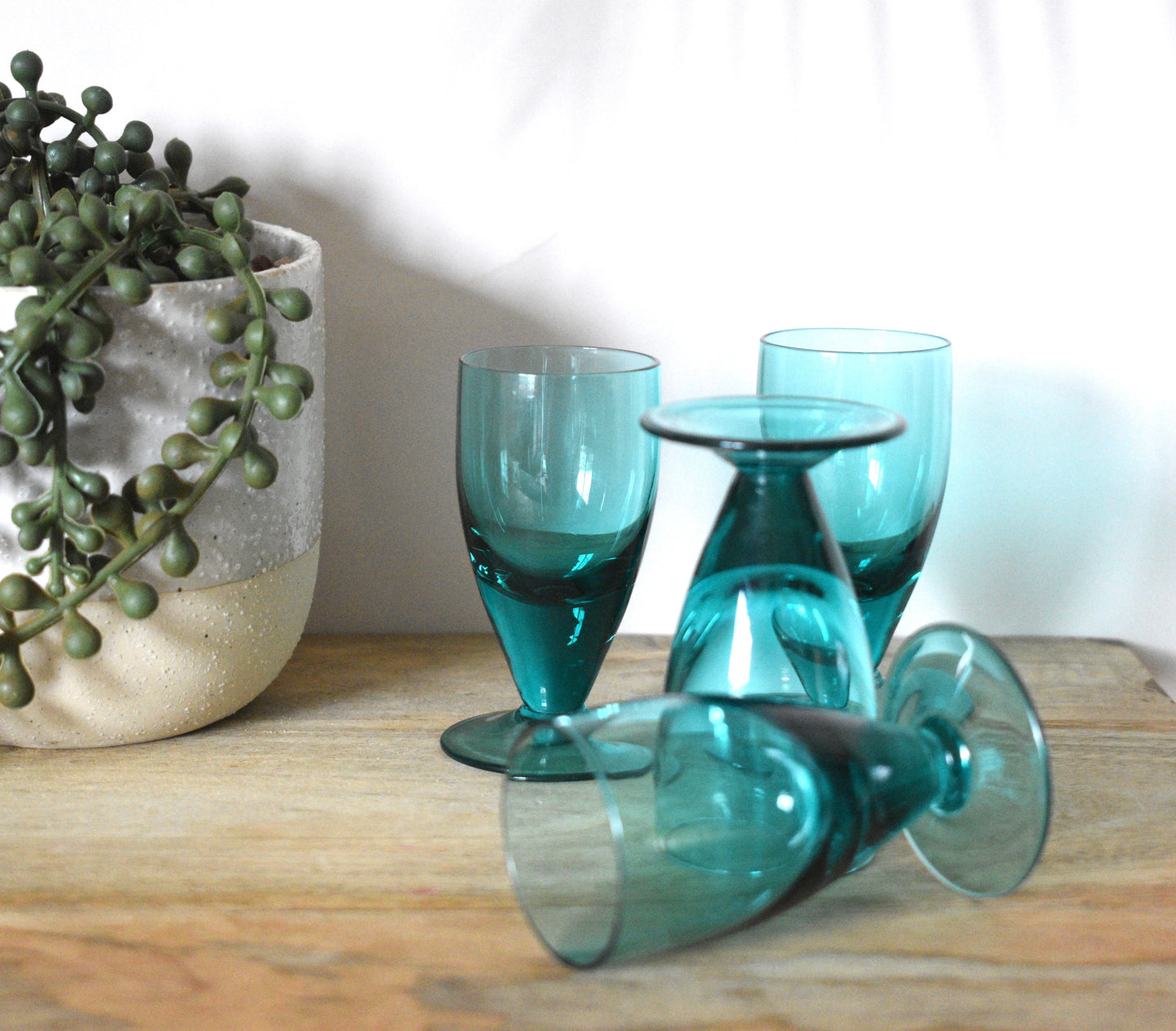 Teal coloured Liqueur/Shot glasses. Set of 4