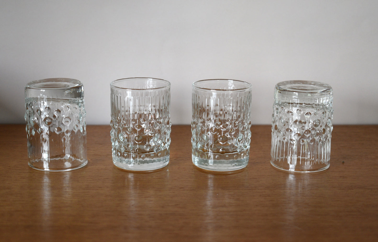 Shot glasses Tapio Wirkkala Series Mesi by Iittala, Shot Glasses, Stamper, Finland, 60s. Set of 4