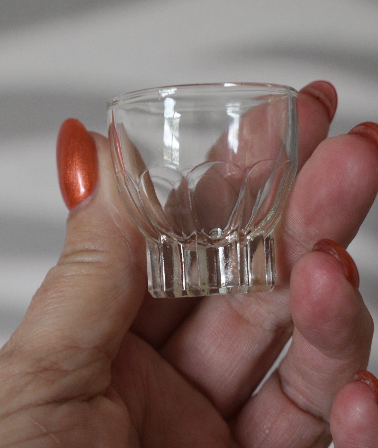 MCM clear glass shot glasses. Set of 6