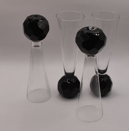 Champagne Flutes - Stemless - Black faceted Ball foot. Set of 4