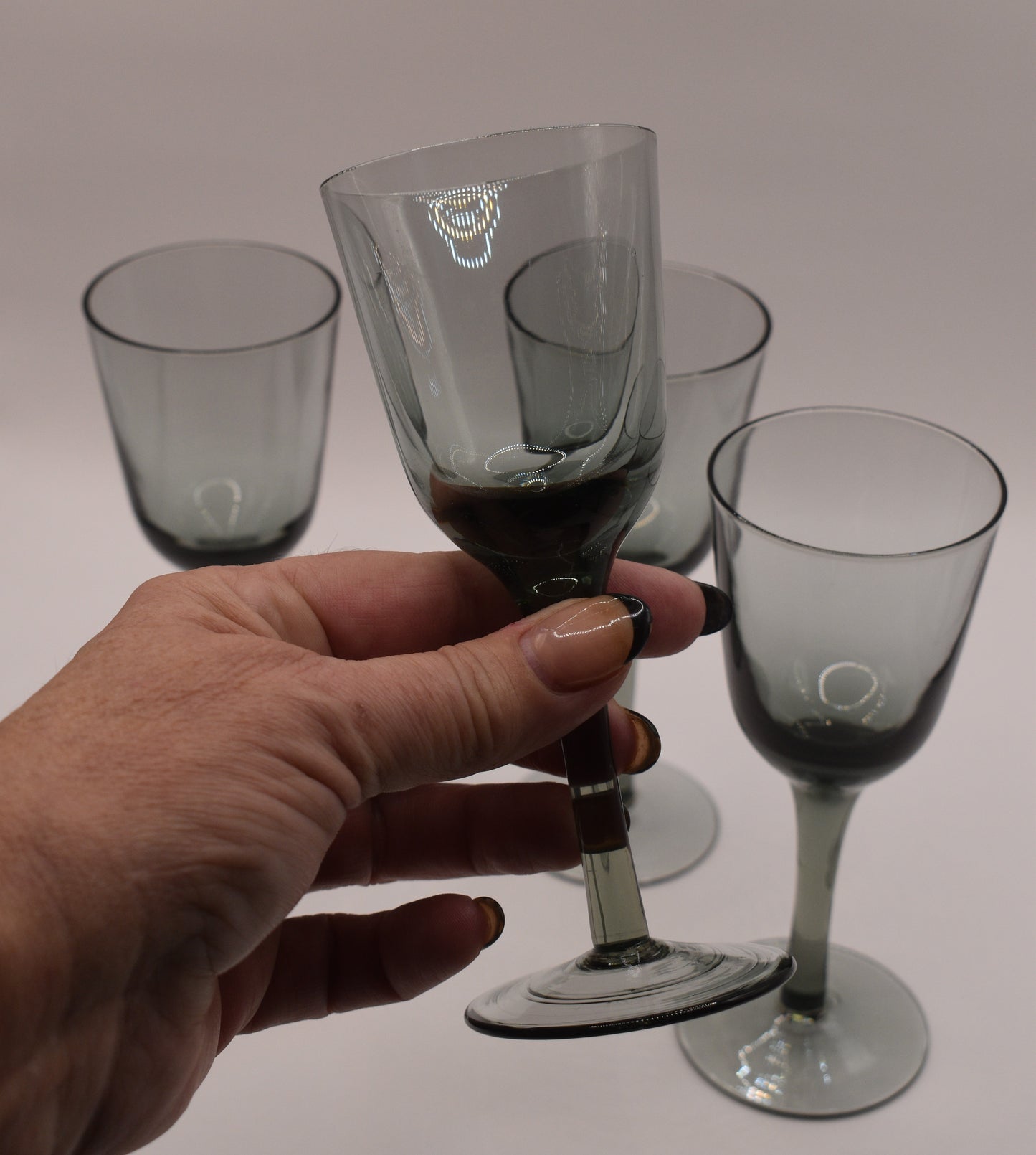 Smokey Grey Liqueur/Port/Sherry Glasses. Set of 4