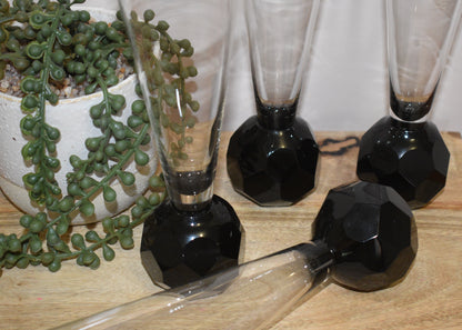 Champagne Flutes - Stemless - Black faceted Ball foot. Set of 4