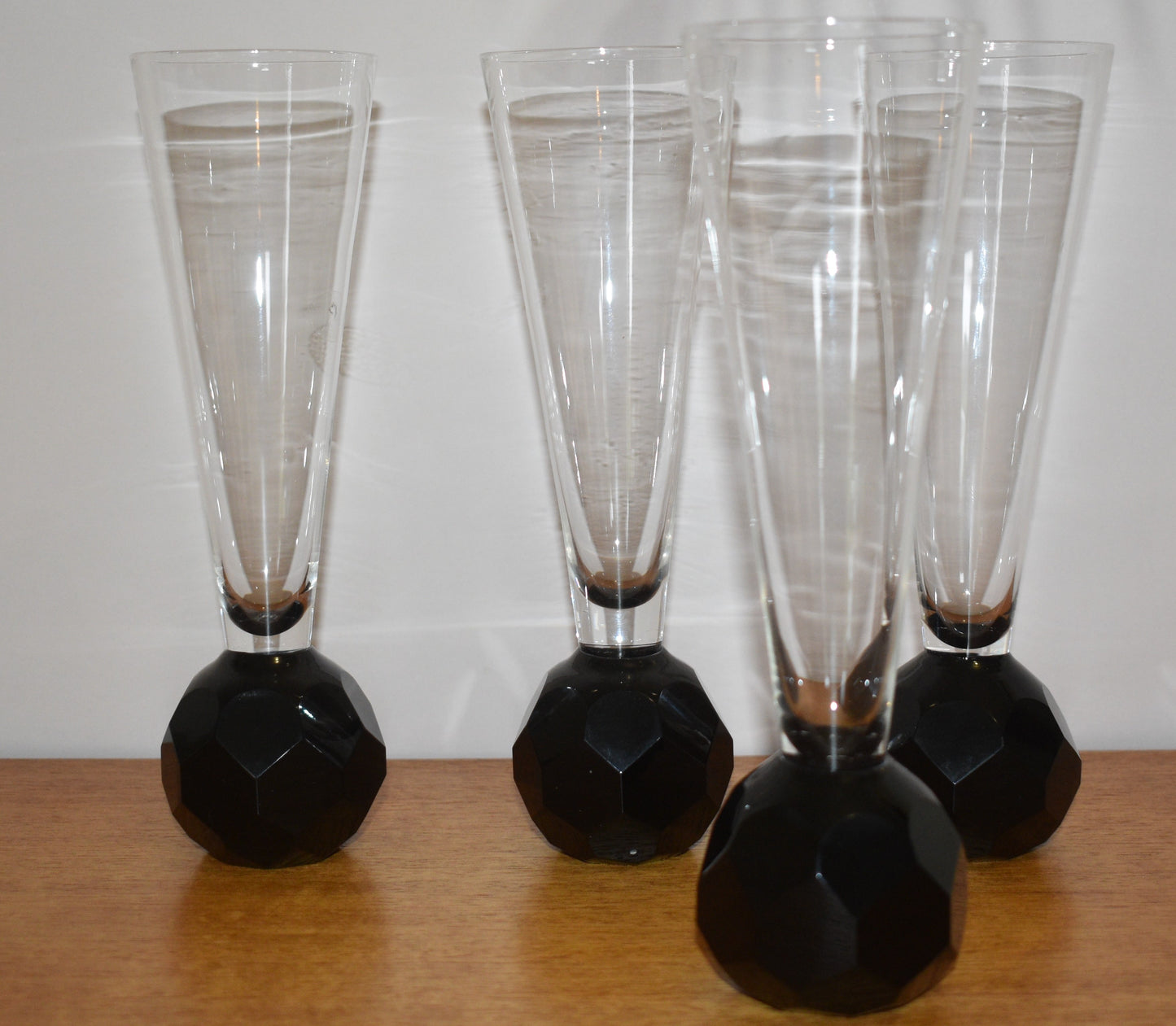 Champagne Flutes - Stemless - Black faceted Ball foot. Set of 4