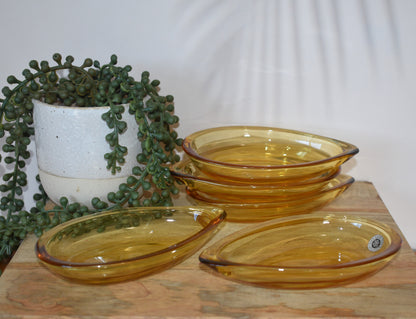 Vintage Sasaki Japaness Glass Bowls. Amber Glass. Tear Drop shape. Set of 5